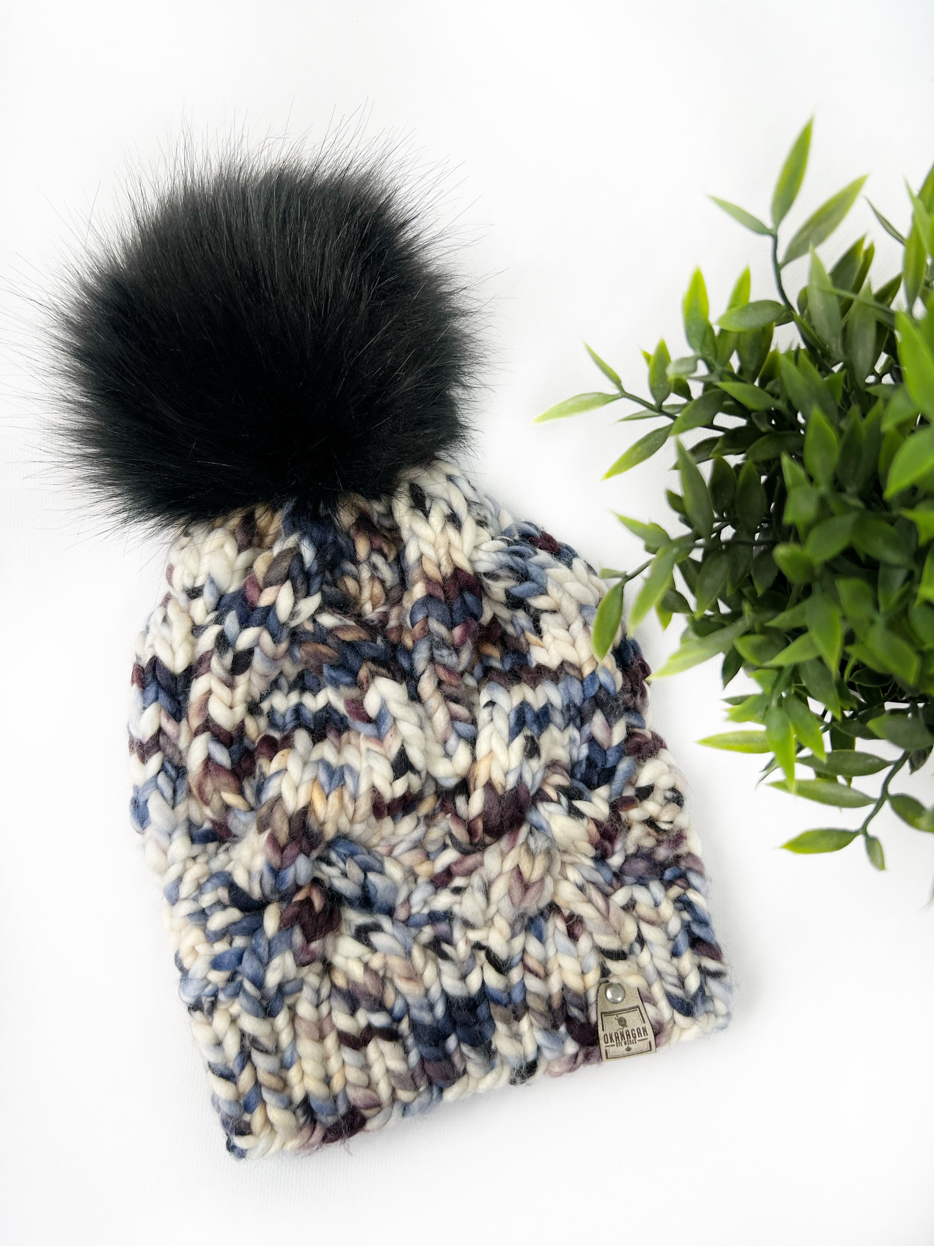 Luxury Handknit Adult Beanie/Hand-Dyed 100% Merino Wool/Multi-Colored Sweater Weather good Beanie/XL Peacock Faux Fur Pom/Opt. Matching Mug Cozy